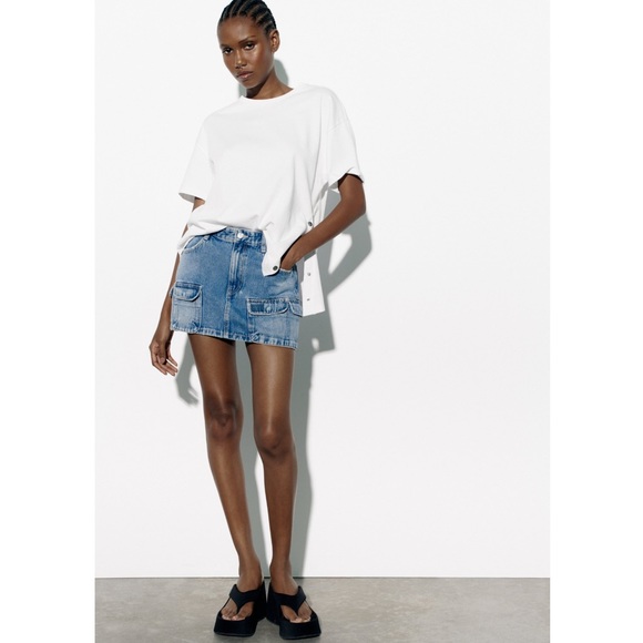 Zara DENIM CARGO SKIRT TRF - Picture 3 of 16